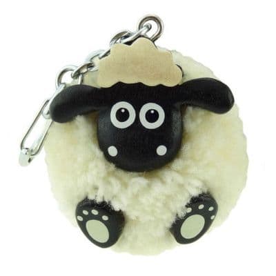 Scottish Sheep Keyring - Unique Pom Pom Wooden Keychain - Limited Edition