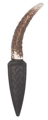 Scottish Staghorn Tine Sgian Dubh With Leather Sheath - Traditional Kilt Accessory - Formal Events !