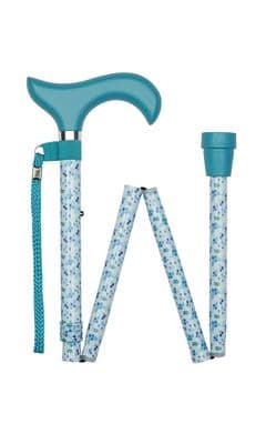 Scottish Turquoise Floral Pattern Adjustable Folding Walking Stick