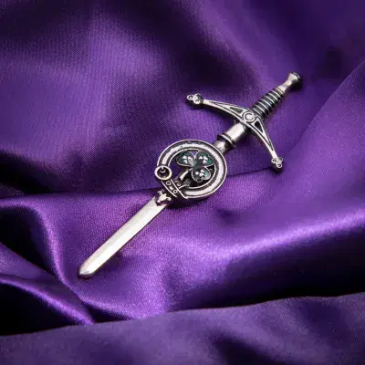 Shamrock-Ireland Kilt Pin - Traditional Pewter Sword Brooch