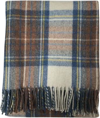 Stewart Muted Blue Tartan Blanket - 100% Wool - Luxury Scottish Blanket - For Any Occasion
