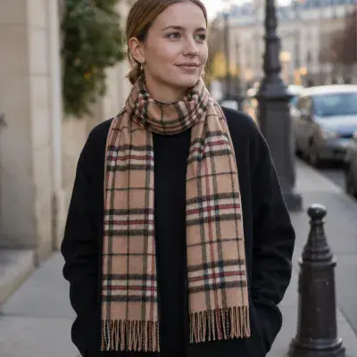 Thomson Camel Tartan Scarf | 100% Lambswool | Luxury Soft | Excellent Size