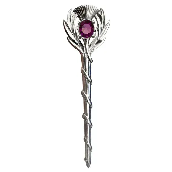 Traditional Scottish Thistle Kilt Pin Dark Amethyst Made in Scotland