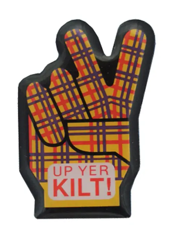 Traditional Scottish Up Yer Kilt Pin Badge Made in Scotland