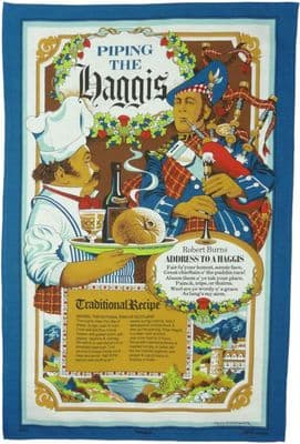Traditional Tea Towel | Pure Cotton | Piper & Haggis Dinner | Brilliant Scotland Design |