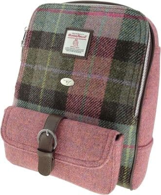 Women's Backpack | Harris Tweed Wool | Green & Purple Tartan | Unique Design |