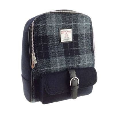 Women's Backpack | Harris Tweed Wool | Grey & Black Tartan | Unique Design |