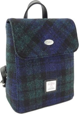 Women's Mini Backpack | Harris Tweed Wool | Black Watch Tartan | Unique Design |