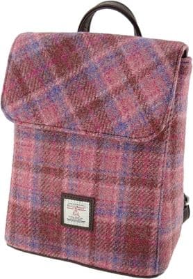 Women's Mini Backpack | Harris Tweed Wool | Pink Check | Unique Design |