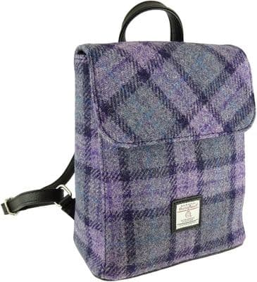 Women's Mini Backpack | Harris Tweed Wool | Purple Check | Unique Design |