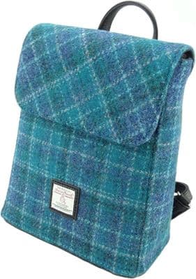 Women's Mini Backpack | Harris Tweed Wool | Sea Blue Check | Unique Design |
