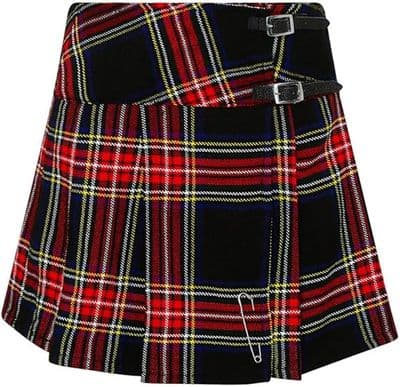 Womens Kilt | Black Stewart | Mini Kilt & Pin | Elegant & Traditional |