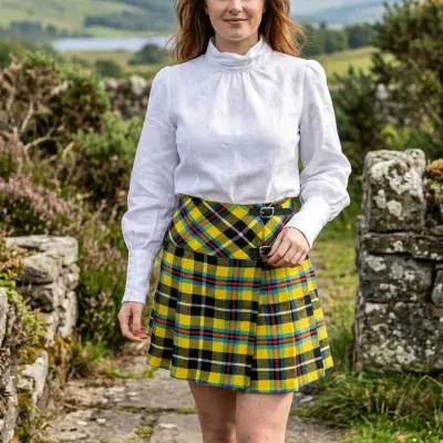 Womens Scottish Mini Kilt Skirt - Cornish National Tartan - Adjustable Leather Straps