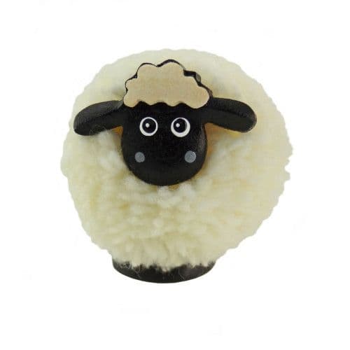 Wooden Sheep Scottish Pom Pom Ornament - 33mm
