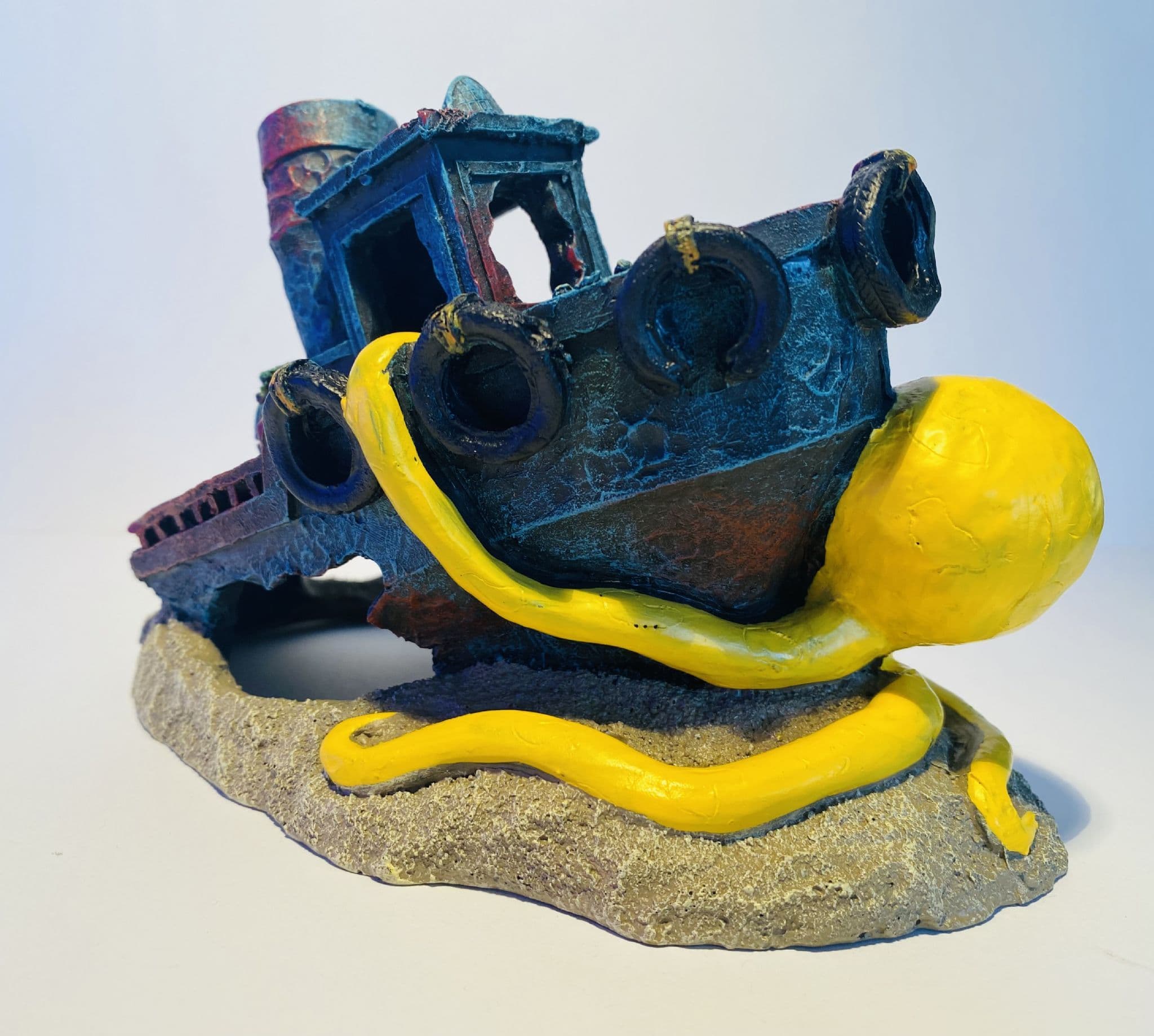 20 cm Sunken Boat with Octopus Fun Colourful Aquarium Fish Tank Ornament