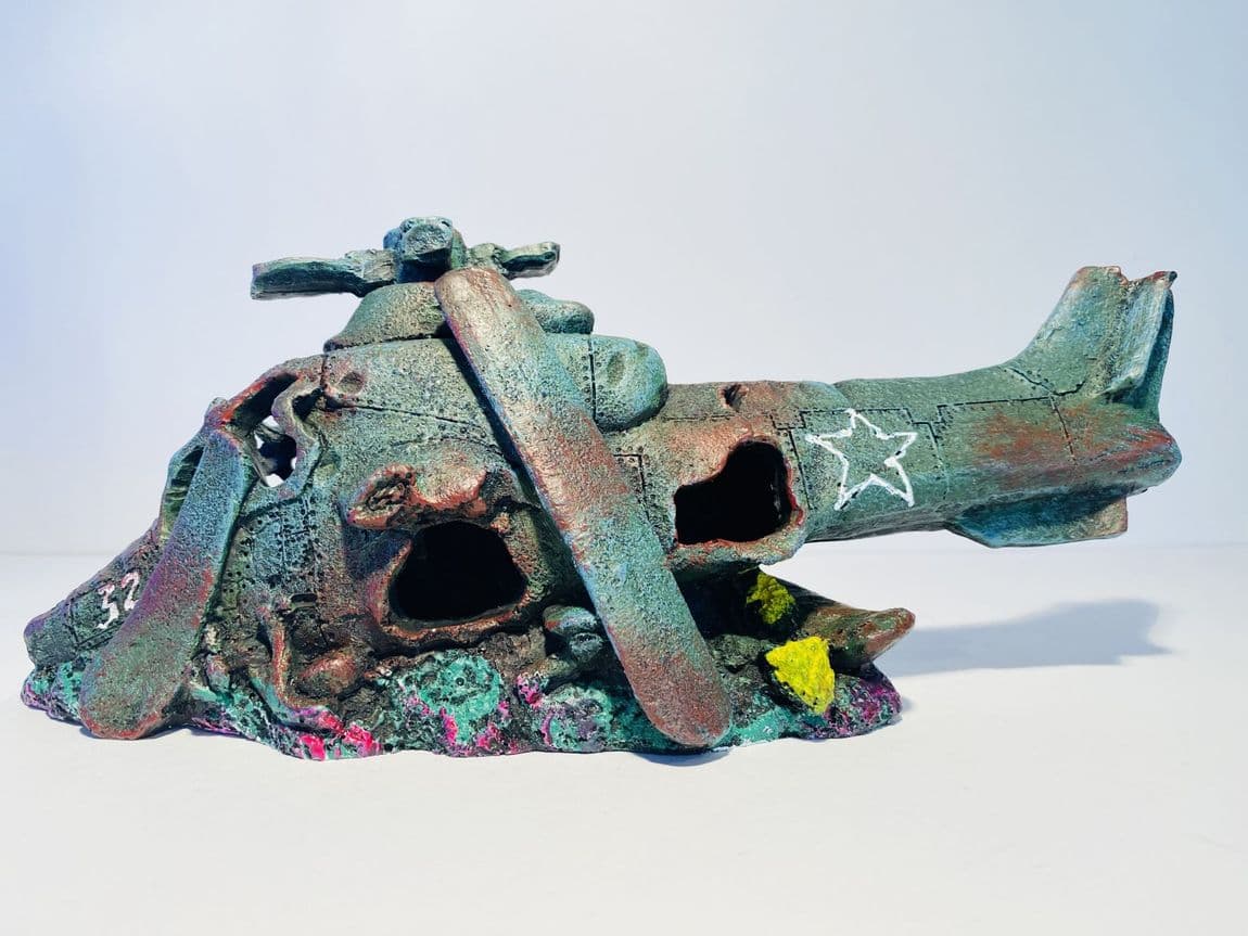 27 cm Helicopter Wreck Aquarium Ornament