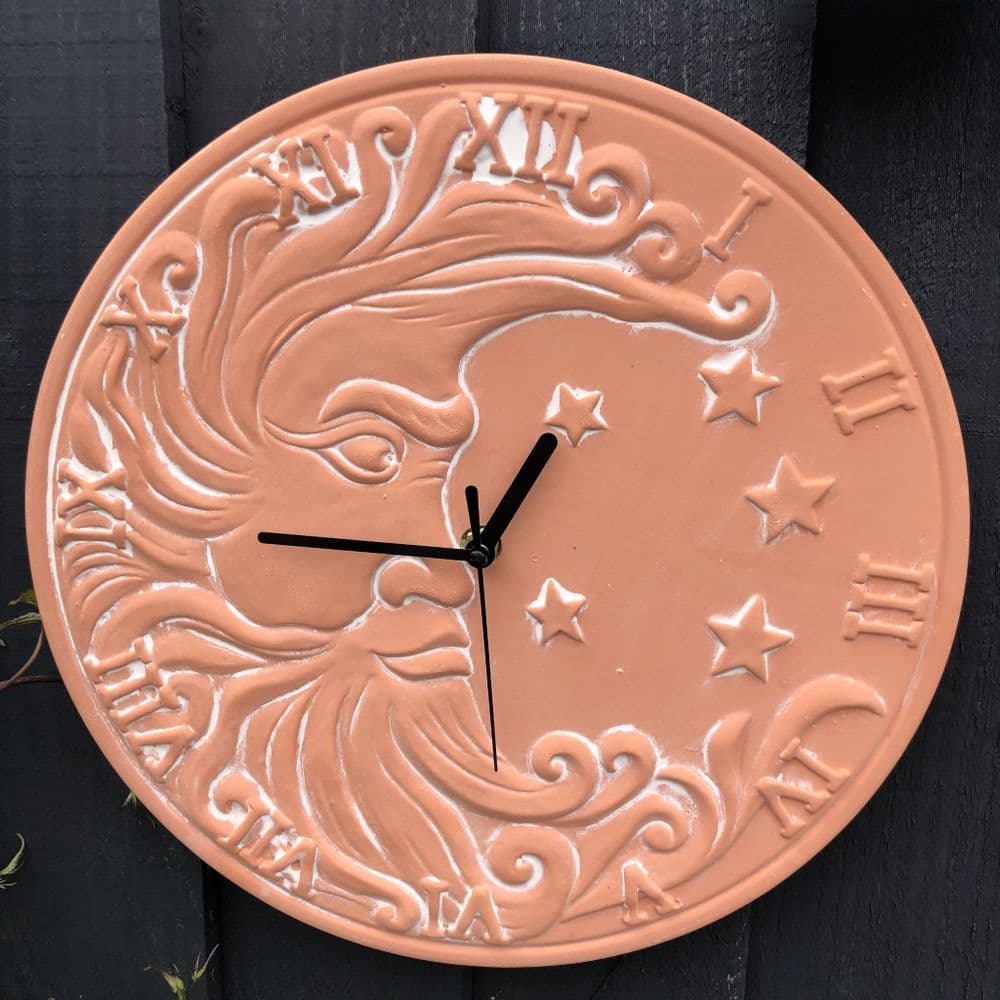 30 cm Terracotta Garden Wall Clock Moon