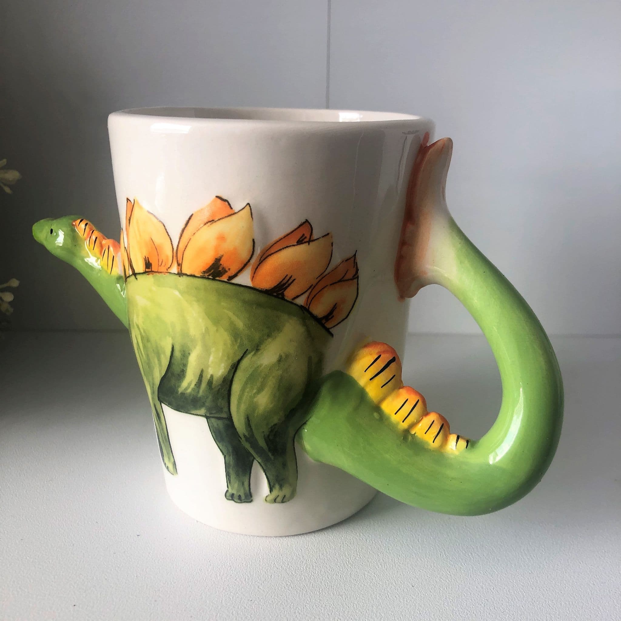 Dinosaur Tail Handle Ceramic Mug Stegosaurus