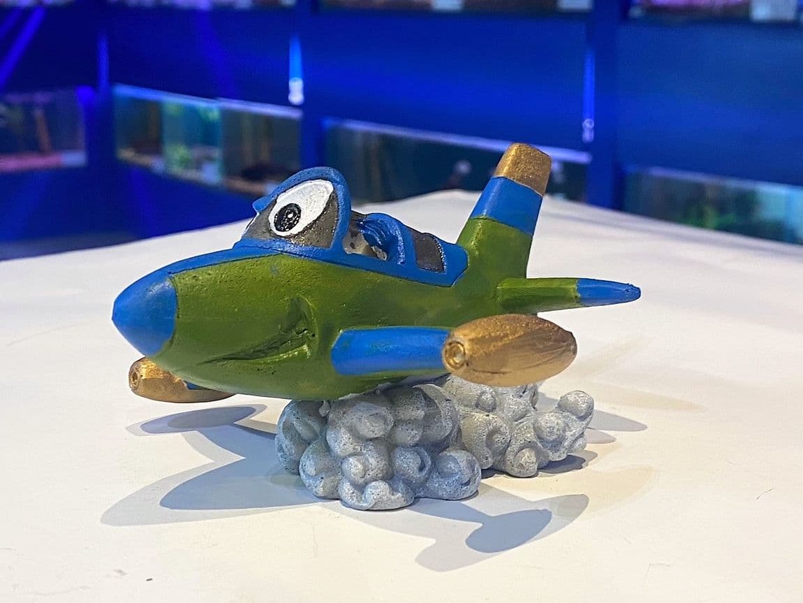 Earth Globe Cave & Jumbo Jet Plane Aquarium Ornaments Set of 2