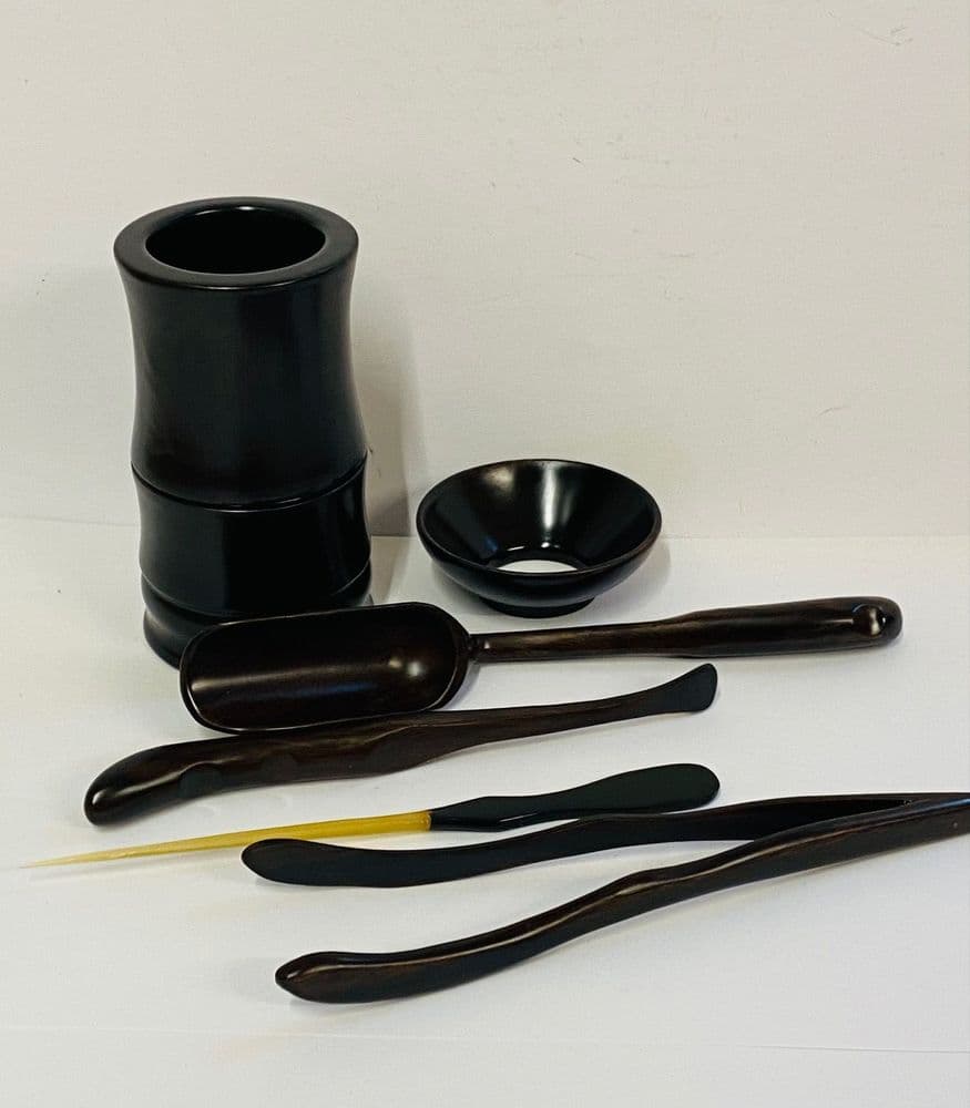 Traditional Black Chinese Cooking Utensils with Pot Handcrafted from wood