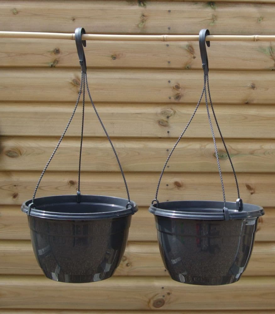2 x Grey 27cm Hanging Baskets