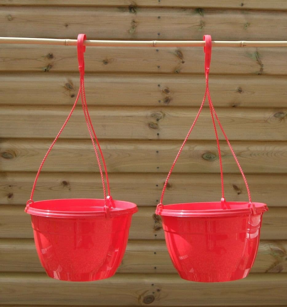 2 x Red 27cm Hanging Baskets