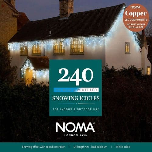240 Ice Blue and White LED Snowing Icicles by Noma