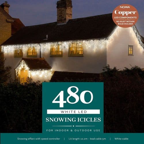 480 White LED Snowing Icicles by Noma