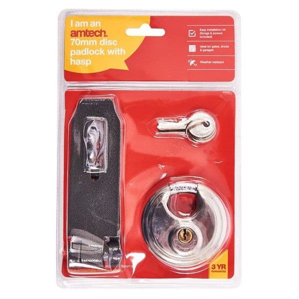 70mm Disk Keyed Padlock with Hasp by Amtech Tools T2150