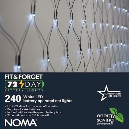 Fit & Forget Battery Operated White LED Net Lights Noma 240  6816017GW