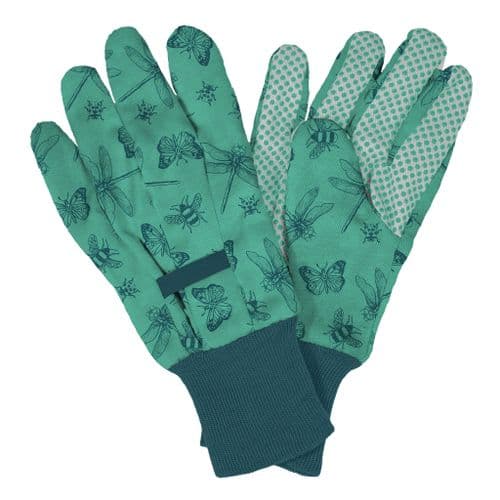 Ladies Green Jersey Cotton Flutterbugs Medium Gloves