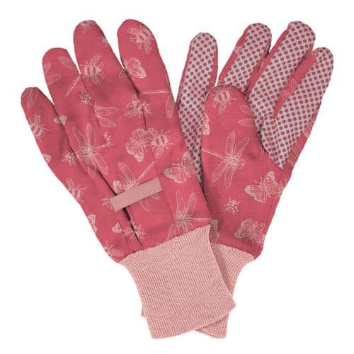 Ladies Pink Cotton Grip Gloves  Medium