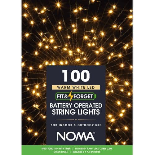 Noma 100 Fit & Forget Battery Operated Warm White LED Lights 6816002GWW