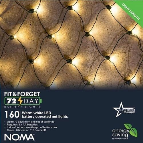 Noma 160 Battery Operated Warm White Net Lights 6816016GWW