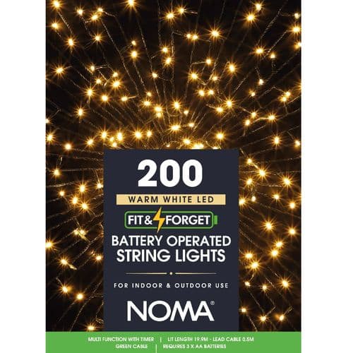 Noma 200 Fit & Forget Battery Operated Warm White LED Lights 6816003GWWNG