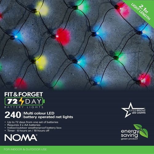 Noma 240 Battery Operated Fit and Forget Multicolour Multifunction Net Lights  6816017GM
