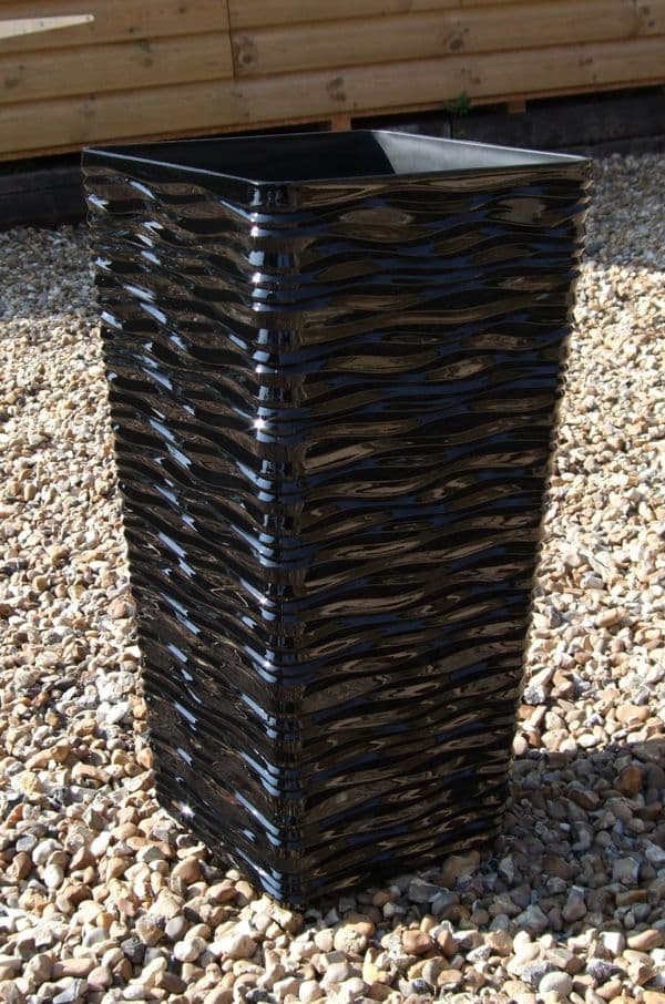 Square Tall Planter  55cm  Black Ripple Effect