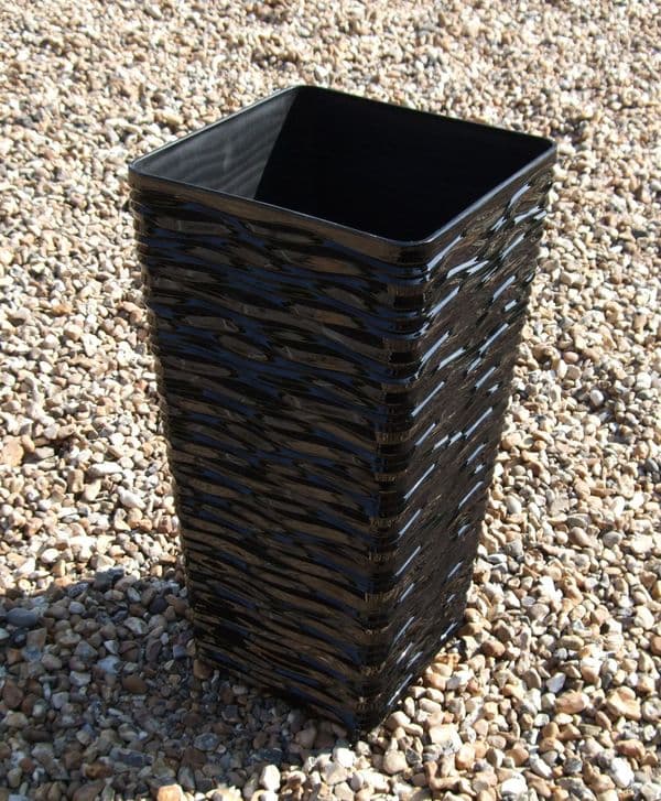 Square Tall Planter  55cm  Black Ripple Effect