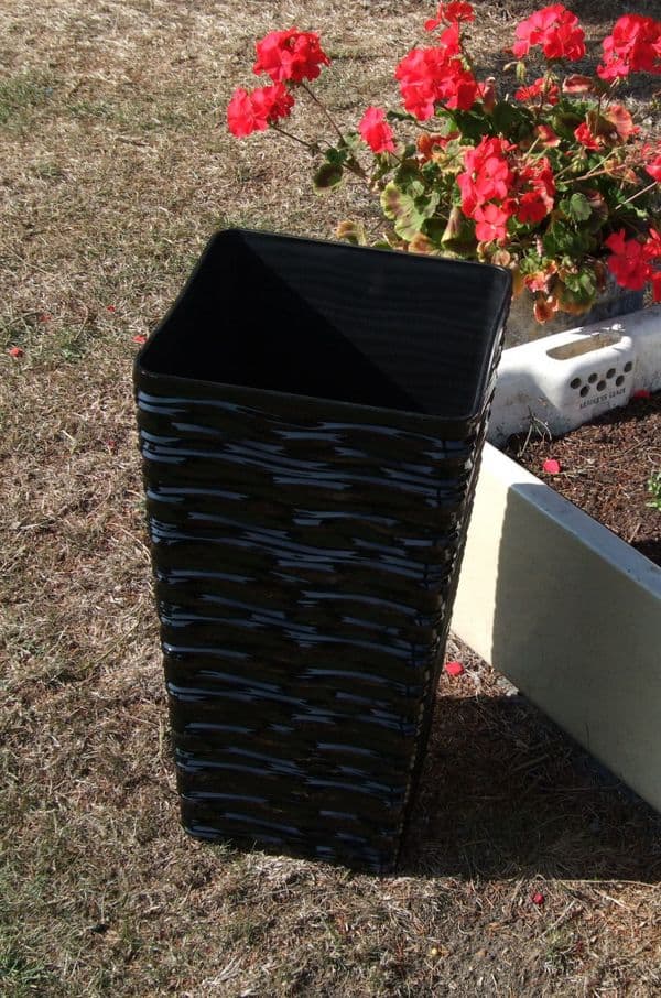 Square Tall Planter  55cm  Black Ripple Effect