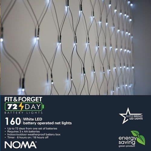 White LED Net Lights Noma 160 Fit & Forget Battery Operated 6816016GW