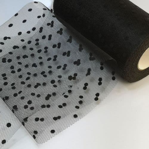 Black Flocked Dot Soft Tulle varient size