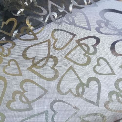 Black Printed Shiny Hearts Pattern Soft Organdies Fabric 54 inch