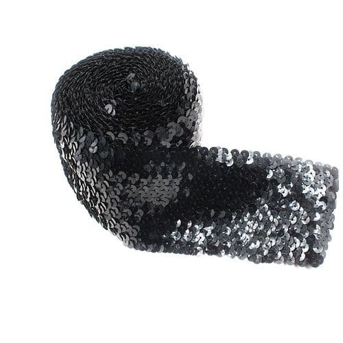 Black Stretch Sequin Trim Ribbon 3inch width Eurotulle