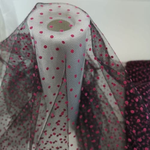 Black With Pink Dots Flo 54 inch Soft Tulle Fabric Eurotulle