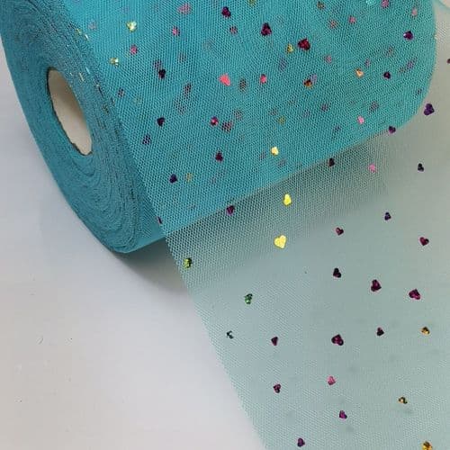 Blue Colourful Heart Shape Sparkle Soft Tulle