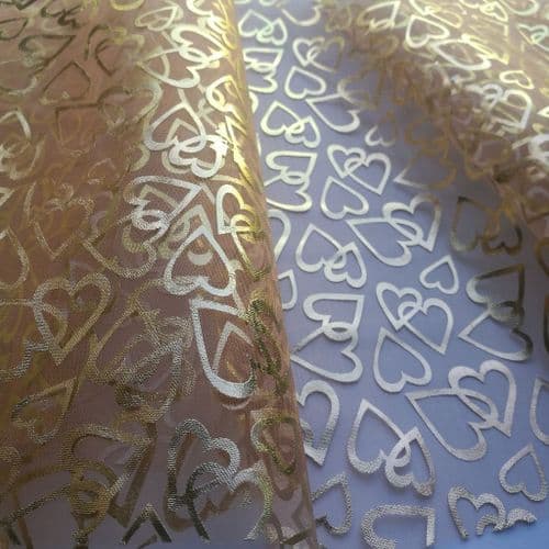 Brass Printed Shiny Hearts Pattern Soft Organdies Fabric 54 inch