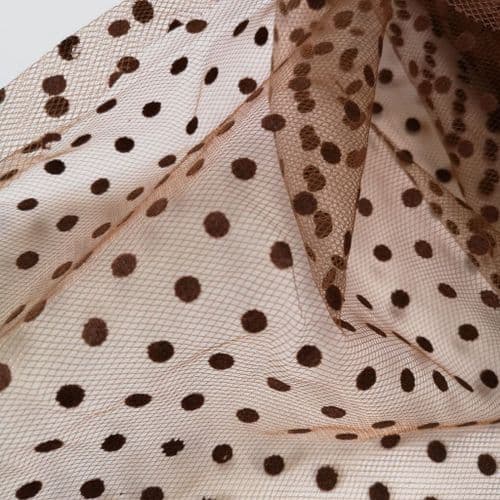 Brown Flocked Dots 54 inch Soft Tulle Fabric Eurotulle