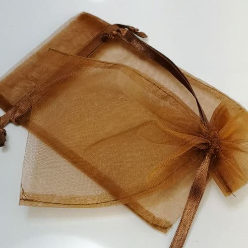 Brown  Organza Pouch with Ribbon Drawsting 5" x 8 "  12.5 cm x 20 cm  30 pcs Pack