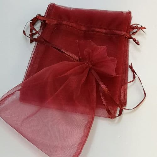 Burgundy   Organza Pouch with Ribbon Drawsting 5" x 8"  12.5 cm x 20 cm  30 pcs Pack
