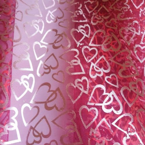 Burgundy Printed Shiny Hearts Pattern Soft Organdies Fabric 54 inch